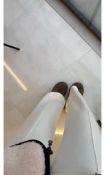 Triko Beli Lastikli Pantolon - Bej - Kod: 12632
