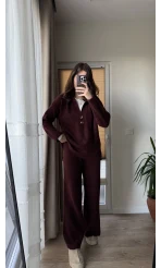 Triko Düğmeli Takım Bordo