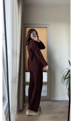 Triko Düğmeli Takım Bordo