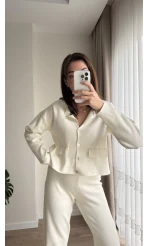 Triko Hırkalı Takım Kırık Beyaz