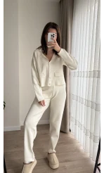 Triko Hırkalı Takım Kırık Beyaz