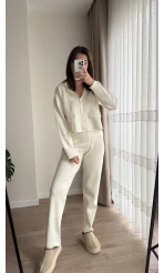 Triko Hırkalı Takım Kırık Beyaz