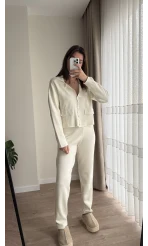 Triko Hırkalı Takım Kırık Beyaz