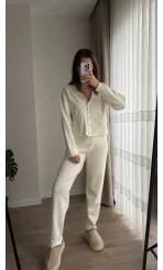 Triko Hırkalı Takım Kırık Beyaz