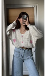 Triko Pembe Kalp Hırka