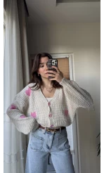 Triko Pembe Kalp Hırka
