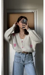 Triko Pembe Kalp Hırka