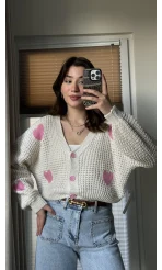 Triko Pembe Kalp Hırka