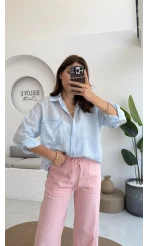 Tül Detay Gömlek-2109-Bebe Mavisi