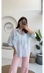 Tül Detay Gömlek-2109-Bebe Mavisi