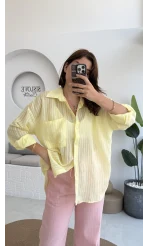 Tül Detay Gömlek-2109-Sarı