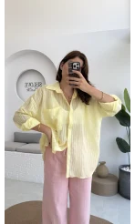 Tül Detay Gömlek-2109-Sarı