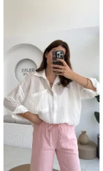 Tül Detaylı Gömlek-2109-Ekru