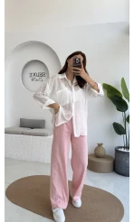 Tül Detaylı Gömlek-2109-Ekru