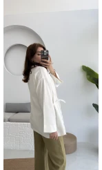 Tuus Keten Kimono Yandan Bağlamalı Beyaz