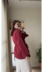 Tuus Keten Kimono Yandan Bağlamalı Bordo