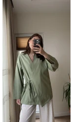 Tuus Keten Kimono Yandan Bağlamalı Haki