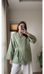 Tuus Keten Kimono Yandan Bağlamalı Haki