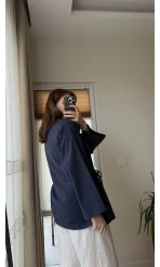 Tuus Keten Kimono Yandan Bağlamalı Lacivert