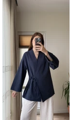 Tuus Keten Kimono Yandan Bağlamalı Lacivert