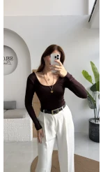 U Yaka Oys Uzun Kol Body - Acı Kahve