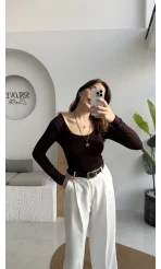 U Yaka Oys Uzun Kol Body - Acı Kahve