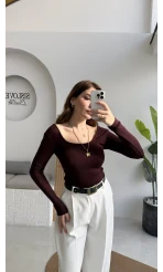 U Yaka Oys Uzun Kol Body - Bordo