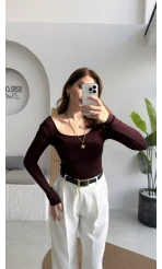 U Yaka Oys Uzun Kol Body - Bordo