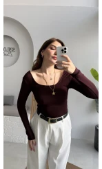 U Yaka Oys Uzun Kol Body - Bordo