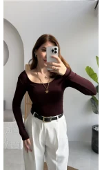 U Yaka Oys Uzun Kol Body - Bordo