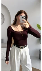 U Yaka Oys Uzun Kol Body - Bordo