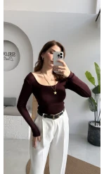 U Yaka Oys Uzun Kol Body - Bordo