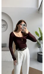 U Yaka Oys Uzun Kol Body - Bordo