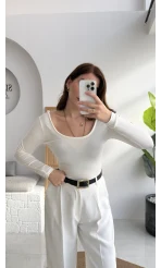 U Yaka Oys Uzun Kol Body - Ekru