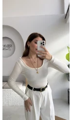 U Yaka Oys Uzun Kol Body - Ekru