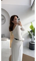 U Yaka Oys Uzun Kol Body - Ekru