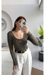 U Yaka Oys Uzun Kol Body - Haki