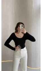 U Yaka Oys Uzun Kol Body - Siyah