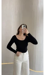 U Yaka Oys Uzun Kol Body - Siyah