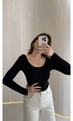 U Yaka Oys Uzun Kol Body - Siyah