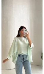 Uçuşan Pelerin Bluz - Mint - Kod: 5026