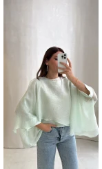 Uçuşan Pelerin Bluz - Mint - Kod: 5026