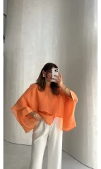 Uçuşan Pelerin Bluz - Orange - Kod: 5026