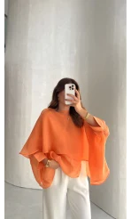 Uçuşan Pelerin Bluz - Orange - Kod: 5026