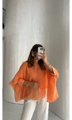 Uçuşan Pelerin Bluz - Orange - Kod: 5026