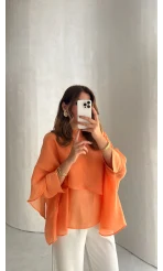 Uçuşan Pelerin Bluz - Orange - Kod: 5026