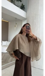 Uçuşan Pelerin Bluz - Vizon - Kod: 5026