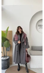 Ultra Premium Kuşaklı Trençkot - Antrasit - Kod: 9476