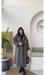 Ultra Premium Kuşaklı Trençkot - Antrasit - Kod: 9476