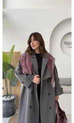 Ultra Premium Kuşaklı Trençkot - Antrasit - Kod: 9476